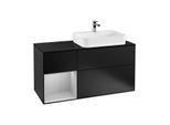 Villeroy und Boch Finion Waschtischunterschrank F392GJPD 120cm, Abdeckplatte black matt, Regal links Light grey matt, Black matt lacquer