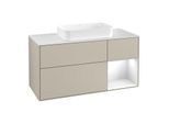 Villeroy und Boch Finion Waschtischunterschrank G301GFHH 120cm, Abdeckplatte white matt, Emotion, Regal rechts Glossy white lacquer, Sand Matt Lacquer
