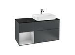Villeroy und Boch Finion Waschtischunterschrank G392GJHG 120cm, Abdeckplatte black matt, Emotion, Regal links Light grey matt, Midnight Blue Matt Lacquer