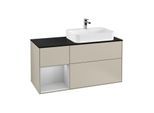 Villeroy und Boch Finion Waschtischunterschrank G392GJHH 120cm, Abdeckplatte black matt, Emotion, Regal links Light grey matt, Sand Matt Lacquer