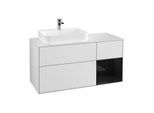 Villeroy und Boch Finion Waschtischunterschrank G401PHMT 120cm, Abdeckplatte white matt, Emotion, Regal rechts Glossy Black Lacquer, White matt lacquer