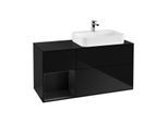 Villeroy und Boch Finion Waschtischunterschrank G392PDPH 120cm, Abdeckplatte black matt, Emotion, Regal links Black matt lacquer, Glossy Black Lacquer