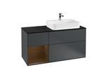 Villeroy und Boch Finion Waschtischunterschrank G392GNHG 120cm, Abdeckplatte black matt, Emotion, Regal links Walnut veneer, Midnight Blue Matt Lacquer