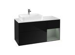 Villeroy und Boch Finion Waschtischunterschrank G401GMPH 120cm, Abdeckplatte white matt, Emotion, Regal rechts Olive Matt Lacquer, Glossy Black Lacquer