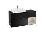 Villeroy und Boch Finion Waschtischunterschrank G402HHPD 120cm, Abdeckplatte black matt, Emotion, Regal rechts Sand Matt, Black matt lacquer