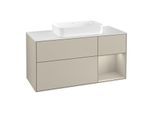 Villeroy und Boch Finion Waschtischunterschrank F301HHHH 120cm, Abdeckplatte white matt, Regal rechts Sand Matt, Sand Matt Lacquer