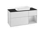 Villeroy und Boch Finion Waschtischunterschrank F302GJMT 120cm, Abdeckplatte black matt, Regal rechts Light grey matt, White matt lacquer