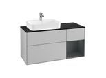 Villeroy und Boch Finion Waschtischunterschrank F402HGGJ 120cm, Abdeckplatte black matt, Regal rechts Midnight Blue Matt Lacquer, Light grey matt