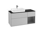 Villeroy und Boch Finion Waschtischunterschrank F402GKGJ 120cm, Abdeckplatte black matt, Regal rechts Anthracite matt, Light grey matt