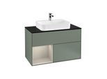 Villeroy und Boch Finion Waschtischunterschrank G362HHGM 100cm, Abdeckplatte black matt, Emotion, Regal links Sand Matt Lacquer, Olive Matt Lacquer