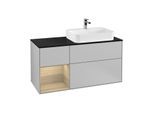 Villeroy und Boch Finion Waschtischunterschrank F392PCGJ 120cm, Abdeckplatte black matt, Regal links Oak Veneer, Light grey matt