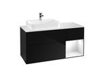 Villeroy und Boch Finion Waschtischunterschrank G401GFPH 120cm, Abdeckplatte white matt, Emotion, Regal rechts Glossy white lacquer, Glossy Black Lacquer