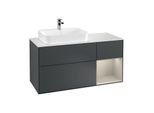 Villeroy und Boch Finion Waschtischunterschrank G401HHHG 120cm, Abdeckplatte white matt, Emotion, Regal rechts Sand Matt, Midnight Blue Matt Lacquer