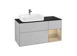 Villeroy und Boch Finion Waschtischunterschrank F402PCGJ 120cm, Abdeckplatte black matt, Regal rechts Oak Veneer, Light grey matt