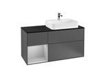 Villeroy und Boch Finion Waschtischunterschrank F392GJGK 120cm, Abdeckplatte black matt, Regal links Light grey matt, Anthracite matt