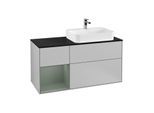 Villeroy und Boch Finion Waschtischunterschrank G392GMGJ 120cm, Abdeckplatte black matt, Emotion, Regal links Olive Matt Lacquer, Light grey matt