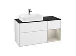 Villeroy und Boch Finion Waschtischunterschrank G402HHGF 120cm, Abdeckplatte black matt, Emotion, Regal rechts Sand Matt, Glossy white lacquer