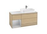 Villeroy und Boch Finion Waschtischunterschrank F391GJPC 120cm, Abdeckplatte white matt, Regal links Light grey matt, Oak Veneer
