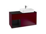 Villeroy und Boch Finion Waschtischunterschrank G392PHHB 120cm, Abdeckplatte black matt, Emotion, Regal links Glossy Black Lacquer, Peony Matt
