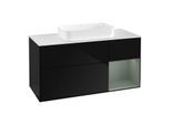 Villeroy und Boch Finion Waschtischunterschrank F301GMPH 120cm, Abdeckplatte white matt, Regal rechts Olive Matt Lacquer, Glossy Black Lacquer