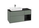 Villeroy und Boch Finion Waschtischunterschrank F402PDGM 120cm, Abdeckplatte black matt, Regal rechts Black matt lacquer, Olive Matt Lacquer