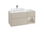Villeroy und Boch Finion Waschtischunterschrank F401HHHH 120cm, Abdeckplatte white matt, Regal rechts Sand Matt, Sand Matt Lacquer