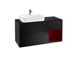 Villeroy und Boch Finion Waschtischunterschrank F402HBPD 120cm, Abdeckplatte black matt, Regal rechts Peony, Black matt lacquer