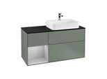 Villeroy und Boch Finion Waschtischunterschrank F392GJGM 120cm, Abdeckplatte black matt, Regal links Light grey matt, Olive Matt Lacquer