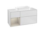 Villeroy und Boch Finion Waschtischunterschrank G291HHMT 120cm, Abdeckplatte white matt, Emotion, Regal links Sand Matt Lacquer, White matt lacquer