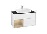 Villeroy und Boch Finion Waschtischunterschrank G362PCGF 100cm, Abdeckplatte black matt, Emotion, Regal links Oak Veneer, Glossy white lacquer