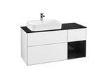 Villeroy und Boch Finion Waschtischunterschrank F402PHGF 120cm, Abdeckplatte black matt, Regal rechts Glossy Black Lacquer, Glossy white lacquer