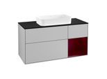 Villeroy und Boch Finion Waschtischunterschrank F302HBGJ 120cm, Abdeckplatte black matt, Regal rechts Peony, Light grey matt