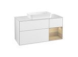 Villeroy und Boch Finion Waschtischunterschrank F301PCGF 120cm, Abdeckplatte white matt, Regal rechts Oak Veneer, Glossy white lacquer