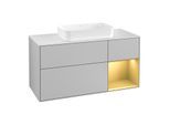 Villeroy und Boch Finion Waschtischunterschrank G301HFGJ 120cm, Abdeckplatte white matt, Emotion, Regal rechts Gold matt, Light grey matt