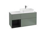 Villeroy und Boch Finion Waschtischunterschrank G391PHGM 120cm, Abdeckplatte white matt, Emotion, Regal links Glossy Black Lacquer, Olive Matt Lacquer