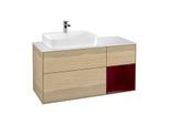 Villeroy und Boch Finion Waschtischunterschrank F401HBPC 120cm, Abdeckplatte white matt, Regal rechts Peony, Oak Veneer