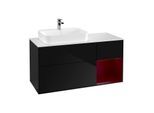 Villeroy und Boch Finion Waschtischunterschrank F401HBPH 120cm, Abdeckplatte white matt, Regal rechts Peony, Glossy Black Lacquer