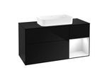 Villeroy und Boch Finion Waschtischunterschrank G302GFPH 120cm, Abdeckplatte black matt, Emotion, Regal rechts Glossy white lacquer, Glossy Black Lacquer