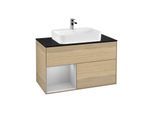 Villeroy und Boch Finion Waschtischunterschrank G362GJPC 100cm, Abdeckplatte black matt, Emotion, Regal links Light grey matt, Oak Veneer