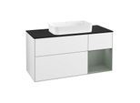 Villeroy und Boch Finion Waschtischunterschrank G302GMGF 120cm, Abdeckplatte black matt, Emotion, Regal rechts Olive Matt Lacquer, Glossy white lacquer