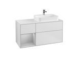 Villeroy und Boch Finion Waschtischunterschrank F391GJMT 120cm, Abdeckplatte white matt, Regal links Light grey matt, White matt lacquer