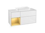 Villeroy und Boch Finion Waschtischunterschrank G291HFGF 120cm, Abdeckplatte white matt, Emotion, Regal links Gold matt, Glossy white lacquer