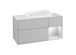 Villeroy und Boch Finion Waschtischunterschrank F301MTGJ 120cm, Abdeckplatte white matt, Regal rechts White matt lacquer, Light grey matt