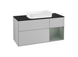Villeroy und Boch Finion Waschtischunterschrank G302GMGJ 120cm, Abdeckplatte black matt, Emotion, Regal rechts Olive Matt Lacquer, Light grey matt