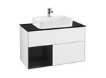 Villeroy und Boch Finion Waschtischunterschrank G362PHGF 100cm, Abdeckplatte black matt, Emotion, Regal links Glossy Black Lacquer, Glossy white lacquer
