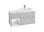Villeroy und Boch Finion Waschtischunterschrank G391MTGJ 120cm, Abdeckplatte white matt, Emotion, Regal links White matt lacquer, Light grey matt