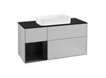 Villeroy und Boch Finion Waschtischunterschrank G292PDGJ 120cm, Abdeckplatte black matt, Emotion, Regal links Black matt lacquer, Light grey matt
