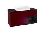 Villeroy und Boch Finion Waschtischunterschrank G302PHHB 120cm, Abdeckplatte black matt, Emotion, Regal rechts Glossy Black Lacquer, Peony Matt