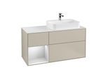 Villeroy und Boch Finion Waschtischunterschrank F391MTHH 120cm, Abdeckplatte white matt, Regal links White matt lacquer, Sand Matt Lacquer