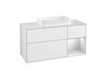 Villeroy und Boch Finion Waschtischunterschrank G301MTGF 120cm, Abdeckplatte white matt, Emotion, Regal rechts White matt lacquer, Glossy white lacquer